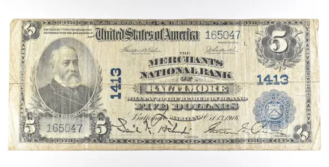 1902 $5 Baltimore MD National Currency Ch#1413 Large Note *5624