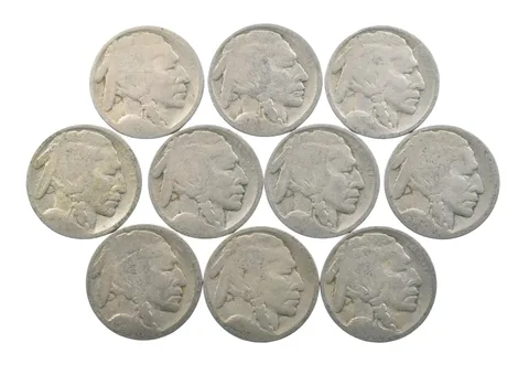 Lot 10 5c RAISED GROUND 1913 Buffalo Nickels First Year Issue! May be P/D/S *638