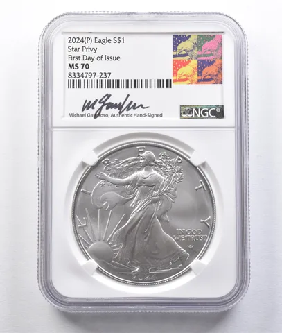 2024 (P) American Silver Eagle Star Privy Gaudioso FDOI MS70 NGC *2950