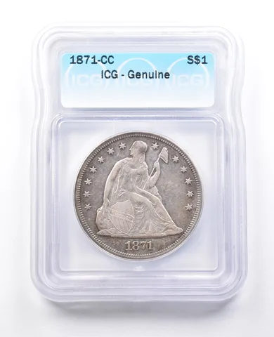 Genuine 1871-CC Seated Liberty Silver Dollar ICG *3801