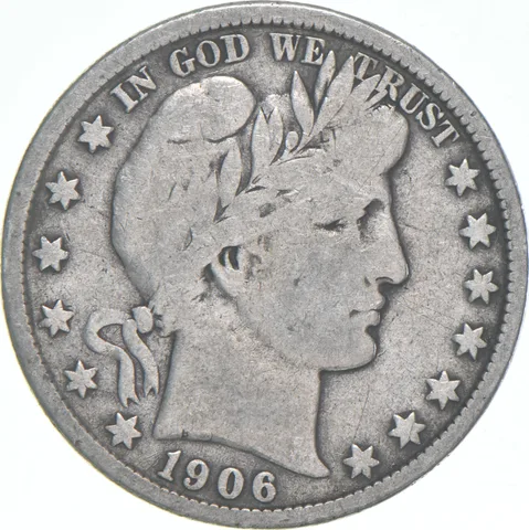 1906-D Barber Half Dollar Average Circ 90% Silver
