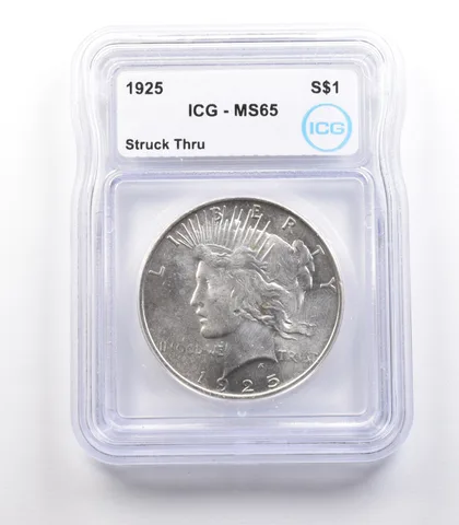 1925 Peace Silver Dollar Mint Error Struck Thru MS65 ICG *2348