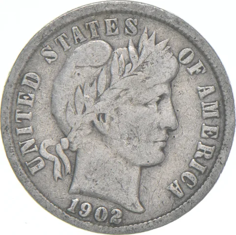 1902-P Barber Dime 90% Silver Average Circ
