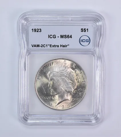 1923 Peace Silver Dollar VAM-2C1 Extra Hair MS64 ICG *7964