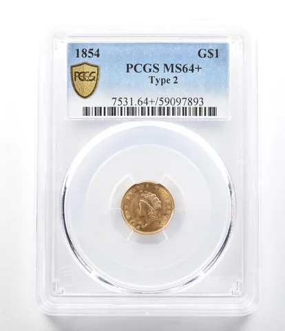 1854 $1 Indian Princess Head Gold Dollar Type 2 MS64+ PCGS *0406