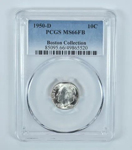 1950-D Roosevelt Dime Boston Collection MS66 FB PCGS Blue Label