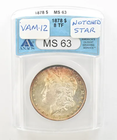1878 8TF Morgan Silver Dollar MS63 ANACS Beautiful Tone *5176