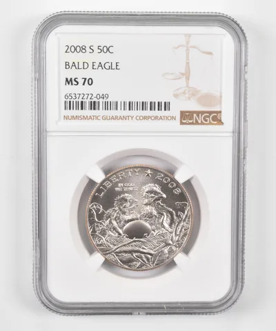 2008-S Bald Eagle Commemorative Half Dollar MS70 NGC Brown Label