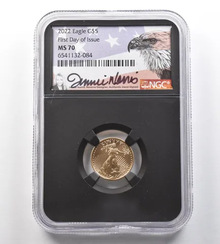 2022 $5 American Gold Eagle Jeannie Norris FDOI 1/10 Oz Gold MS70 NGC *0992
