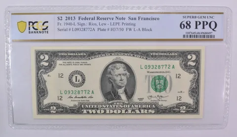 2013 $2 San Francisco CA FRN Fr#1940-L Superb Gem Unc 68 PPQ PCGS