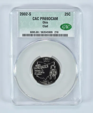 2002-S State Quarter Ohio Clad PR69 DCAM CAC CACg