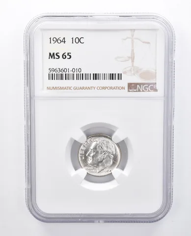 1964 Roosevelt Dime MS65 NGC Rainbow Reverse *7983