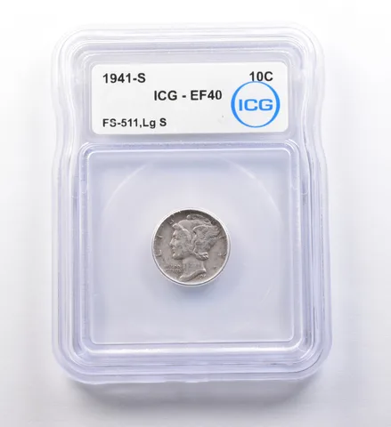 1941-S Mercury Dime FS-511 Large S EF40 ICG *9712