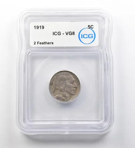 1919 Indian Head Buffalo Nickel 2 Feathers VG8 ICG ERROR *8204