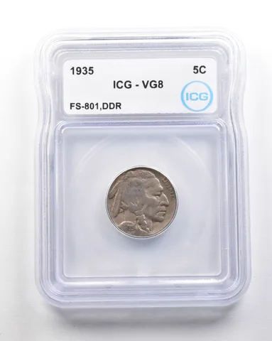 1935 Indian Head Buffalo Nickel Mint Error FS-801 DDR VG8 ICG *1734