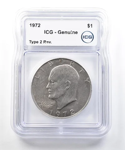 1972 Eisenhower $1 Type 2 Reverse Genuine ICG *3250