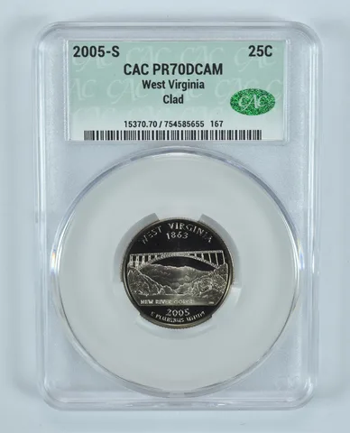 2005-S Washington State Quarter West Virginia CLAD PR70 DCAM CAC CACg