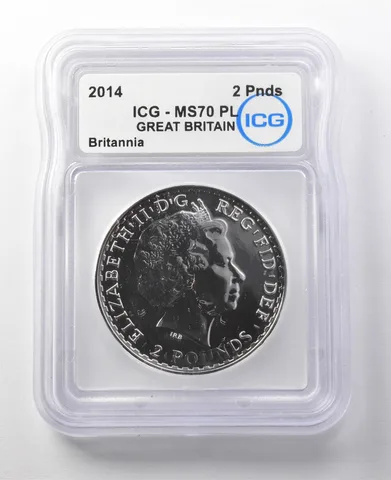 2014 Great Britain 2 Pounds Britannia Silver MS70 PL ICG a8790