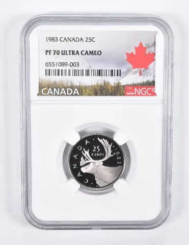 1983 PF70 Canadian 25C Quarter NGC Canada Lbl