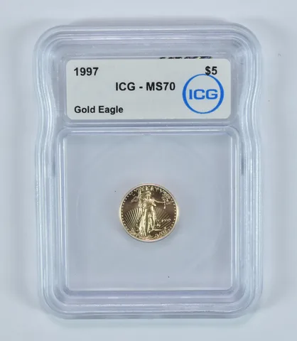 1997 $5 American Gold Eagle 1/10 Oz Gold MS70 ICG