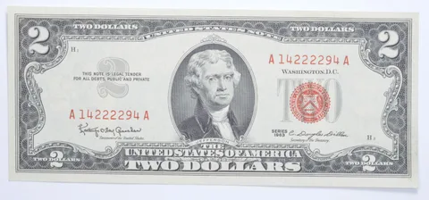 $2 1963 Red Seal Jefferson Note Bill US Currency Crisp UNC