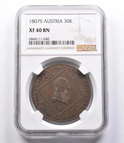 XF40 BN 1807 S Austria 30 Kreuzer NGC a2940