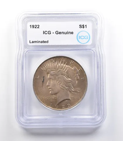 1922 Peace Silver Dollar Mint Error Laminated Genuine ICG *2282