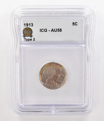 1913 Indian Head Buffalo Nickel Type 2 AU58 ICG Beautiful Tone *4775