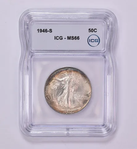 1946-S Walking Liberty Half Dollar MS66 ICG Beautiful Tone *0450