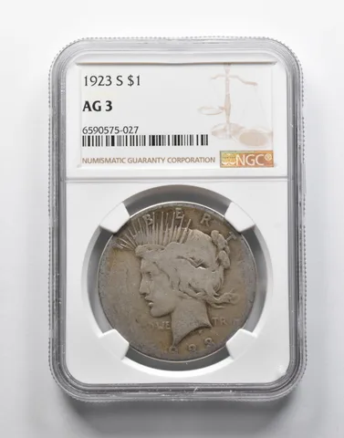 AG3 1923-S Peace Silver Dollar NGC Lowball Low Ball Pocket Piece a9097