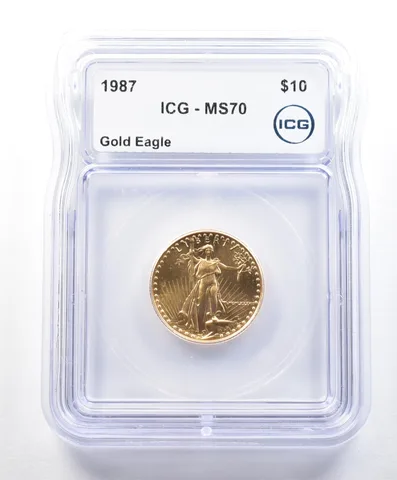 1987 $10 American Gold Eagle 1/4 Oz Gold MS70 ICG