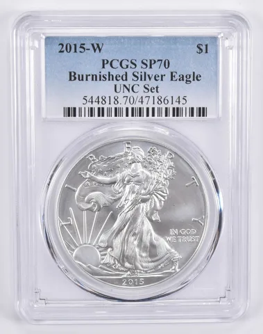 2015-W Burnished Silver Eagle Annual Set SP70 PCGS Blue Label