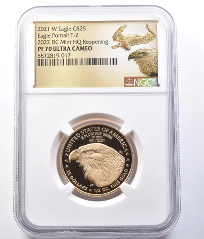 2021-W $25 American Gold Eagle Type 2 DC Mint 1/2 Oz PF70 NGC Low Pop *9358