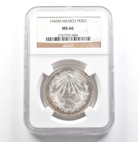 1943 M Mexico Peso MS66 NGC *6854