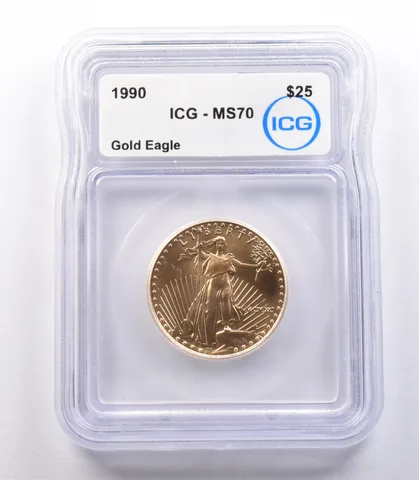 1990 $25 American Gold Eagle 1/2 Oz Gold MS70 ICG