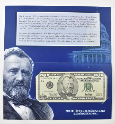 2001 $50 FRN Star Note Green Seal Bureau Of Engraving *7959