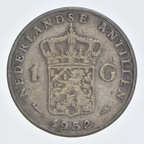 SILVER WORLD Coin 1952 Netherlands Antilles 1 Gulden World Silver Coin *851