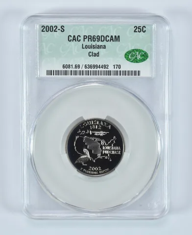 2002-S State Quarter Louisiana Clad PR69 DCAM CAC CACg