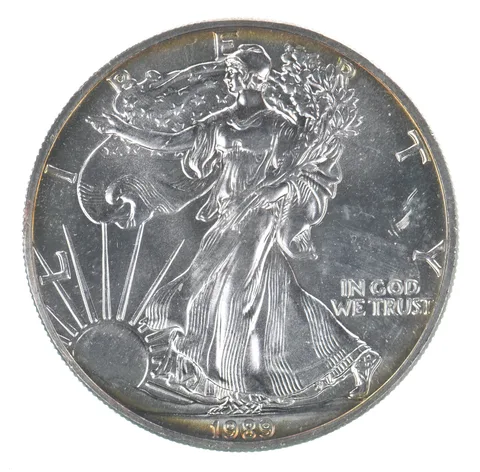 Beautiful Toned - 1989 American Silver Eagle 1 Troy Oz .999 Fine Silver *103
