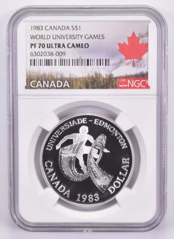 1983 Canadian $1 Silver Dollar World Uni Games PF70 UCam NGC