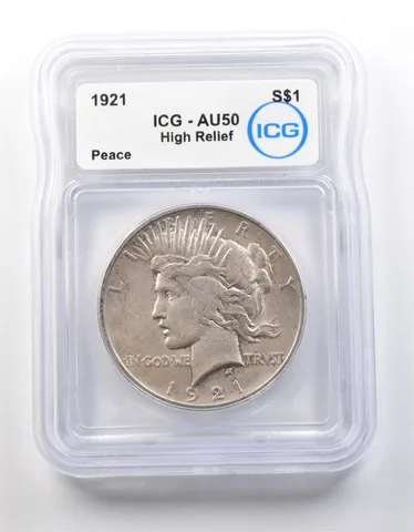 1921 Peace Silver Dollar High Relief AU50 ICG *8690