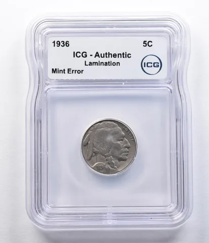 1936 Indian Head Buffalo Nickel Mint Error Lamination Authentic ICG *2490