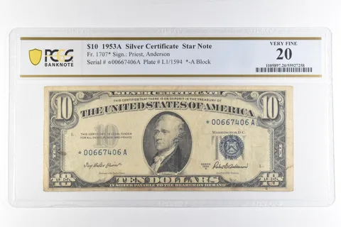 1953 A $10 Silver Certificate Star Note Fr#1707* Very Fine 20 PCGS *6906