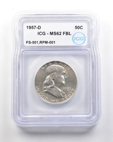 1957-D Franklin Half Dollar Mint Error FS-501 RPM-001 MS62 FBL ICG *1715