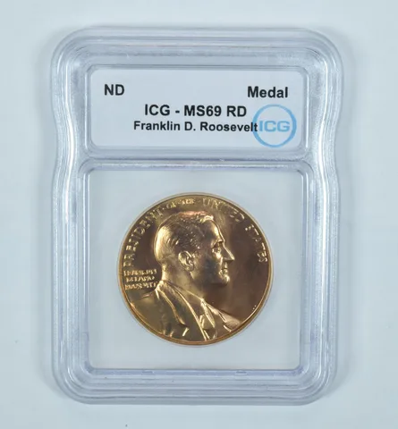(ND) Presidential Medal Bronze Franklin D Roosevelt MS69 RD ICG