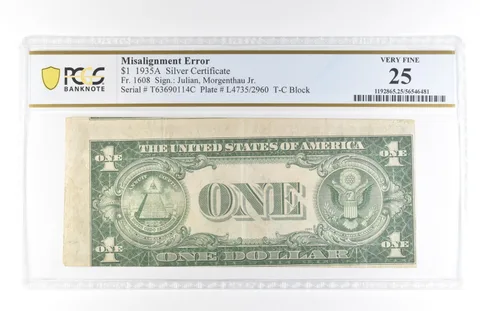 1935 A $1 Silver Certificate Misalignment Fr#1608 Very Fine 25 PCGS *5818