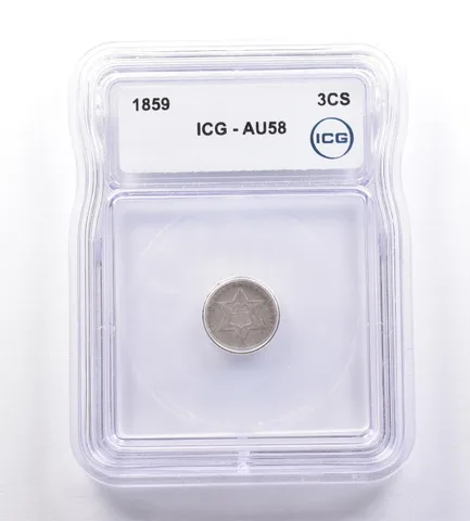 1859 Three Cent Silver Trime AU58 ICG *9222