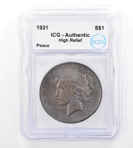 1921 Peace Silver Dollar High Relief Authentic ICG Beautiful Tone *7373