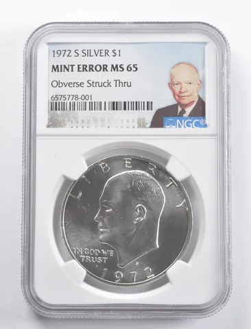 Mint Error MS65 1972-S Eisenhower Silver Dollar OBV Struck Thru NGC *5806