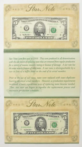 Lot (2) 1993/1995 $5 Chicago IL/Atlanta GA FRN Star Notes *7948